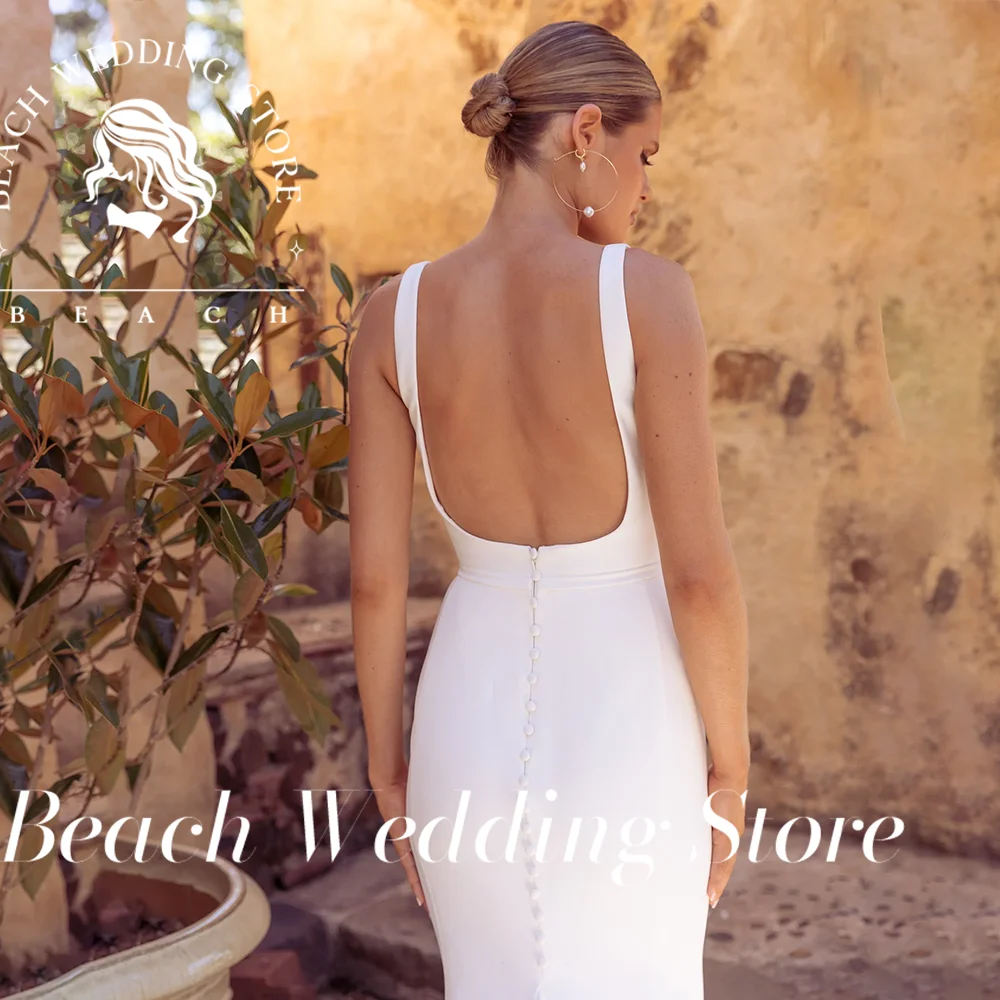 Robe de mariée sirène de plage, col carré, dos nu, sans manches, longueur au sol, Design minimaliste, Simple et élégante, personnalisée
