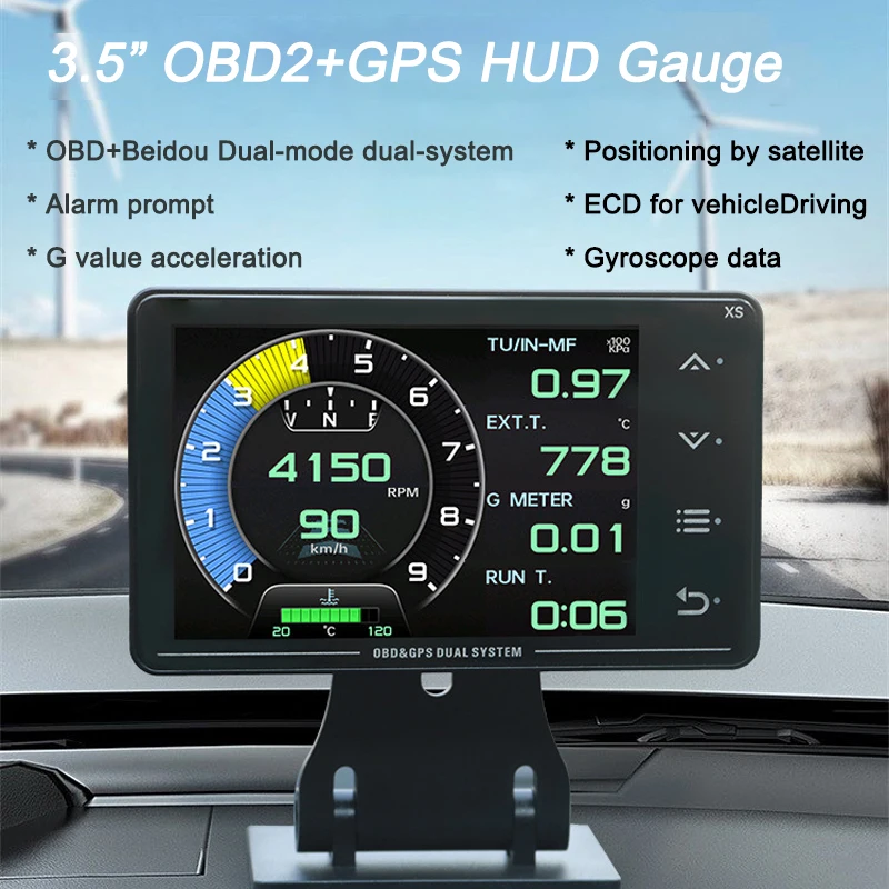 3.5inch OBD2+GPS HUD Gauge Car Digital Head Up Display Speedometer Turbo RPM Alarm Temp On-board Computer Auto Accessories