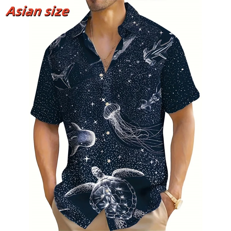 3D Printed Whale Fish Aloha Shirt For Men Marine Life Pattern Blouse Summer Loose Short Sleeve Lapel Tops Hawaiian Shirts