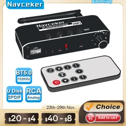 Navceker DAC cyfrowy na analogowy konwerter Audio z odbiornik Bluetooth optyczny Toslink dysk USB na RCA 3.5mm Jack Adapter Stereo