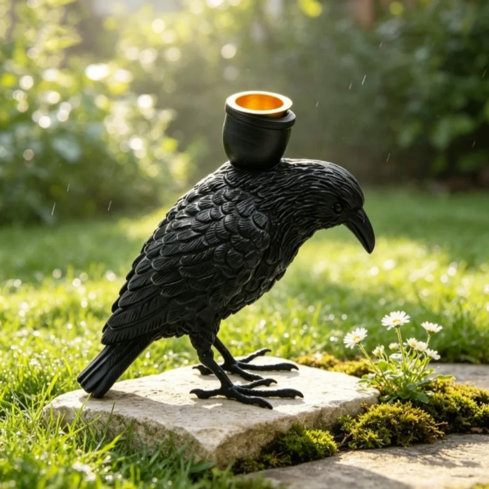 Synthetic Resin Black Crow Candlestick Holder for Halloween For american Style Table Mantel Decor 11.8 6.8 15.5cm