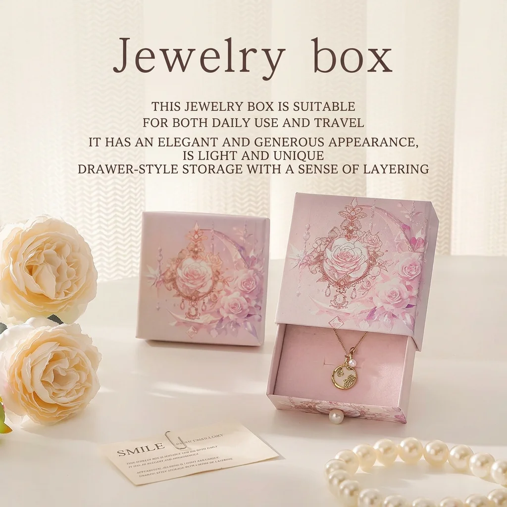 Pink Rose Jewelry Box Premium Jewelry Packaging Case Paper Jewelry Box Romantic For Gift Packaging Personal Use Home Storage
