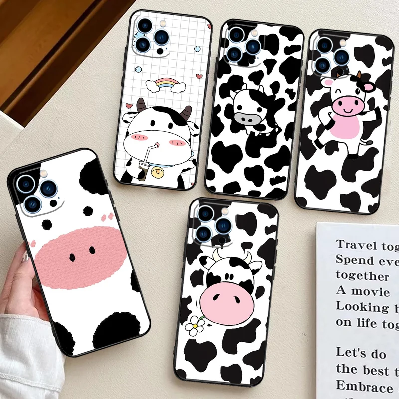 Cut Cow Case For iPhone 15 16 13 11 12 14 Pro Max Mini 7 8 14 15 16 Plus XR XS Max X Back Cover