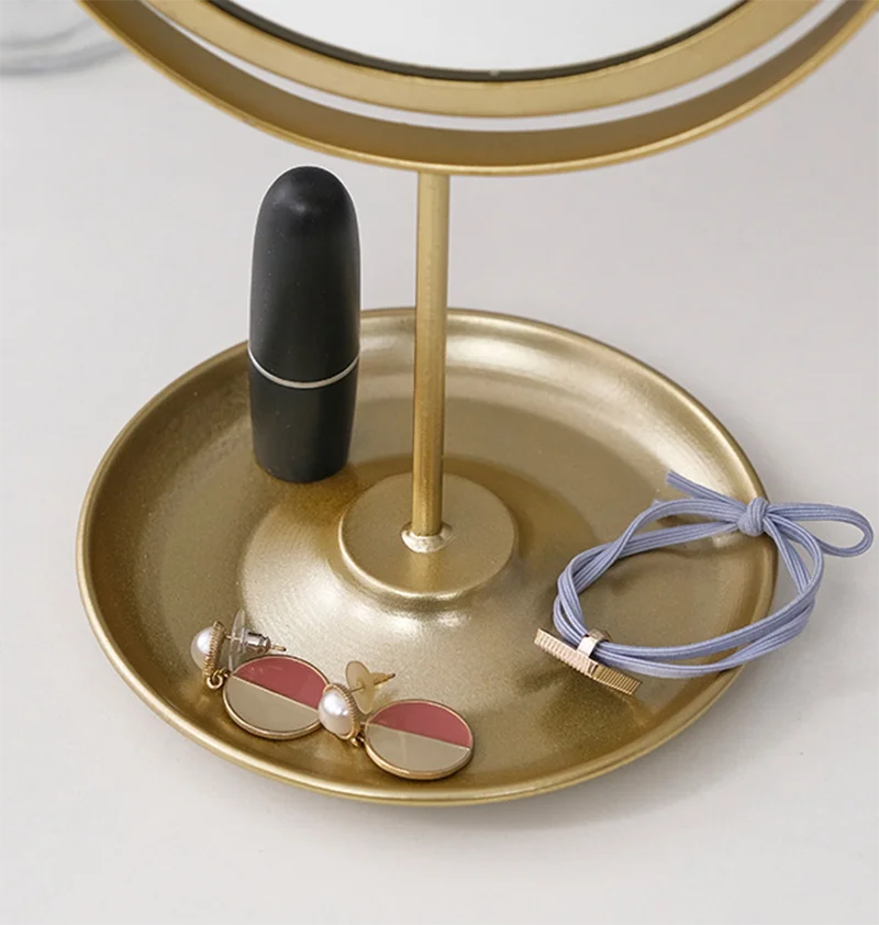 Nordischer Kosmetikspiegel aus Metall mit Schmuck- und Lippenstift-Organizer – blendfreier HD-Schminkspiegel für Schlafzimmer, Schminktisch-Dekoration