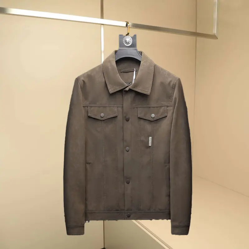 

Мужская короткая замшевая куртка для осени и зимы, модная городская рабочая одежда, пальто с воротником, тематика Vm, из искусственной кожи, с длинными рукавами