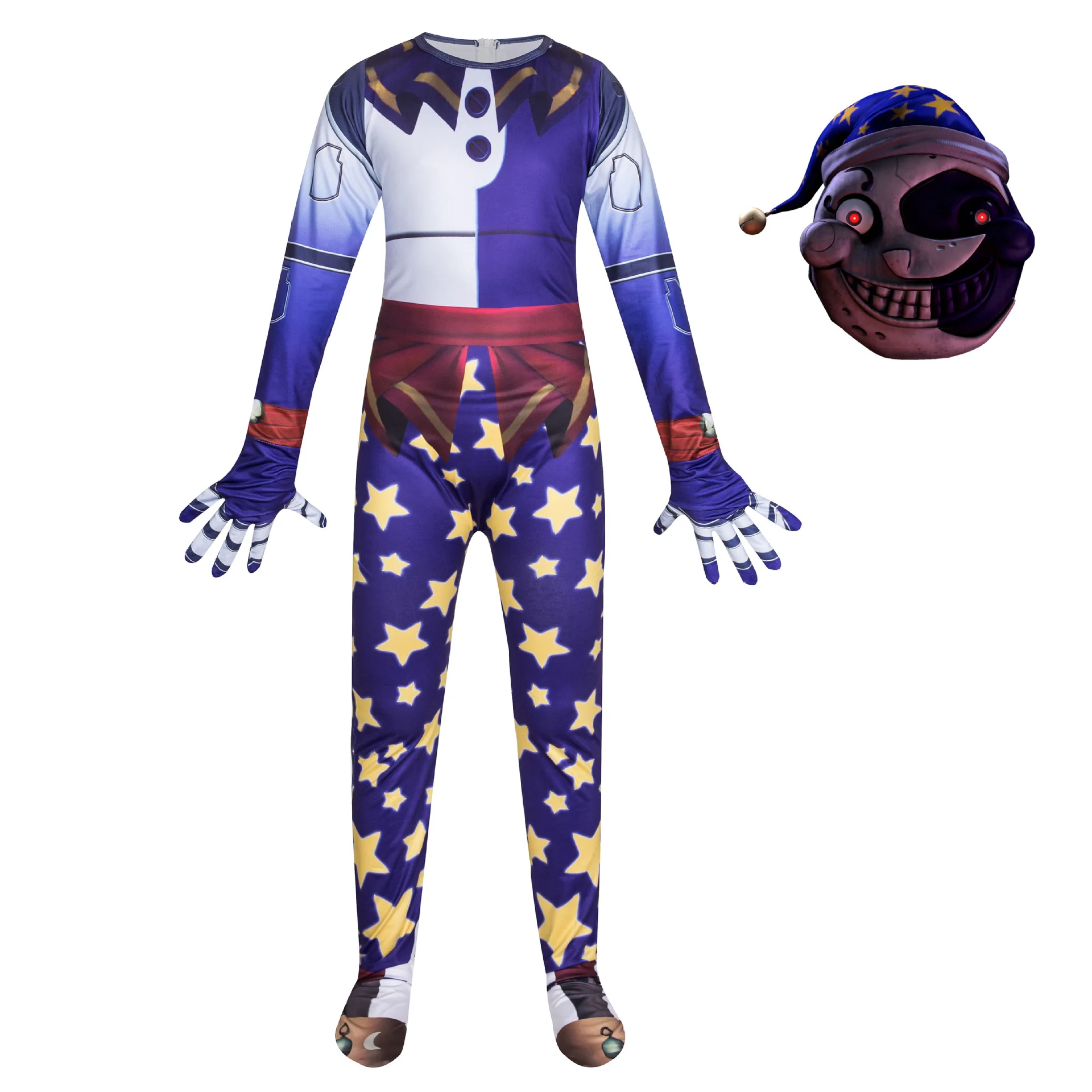 Anime Sundrop FNAF Sun clown Cosplay Clothing Boys Bodysuit With mask Carnival Party Jumpsuit Halloween Costumes for KidsLD01