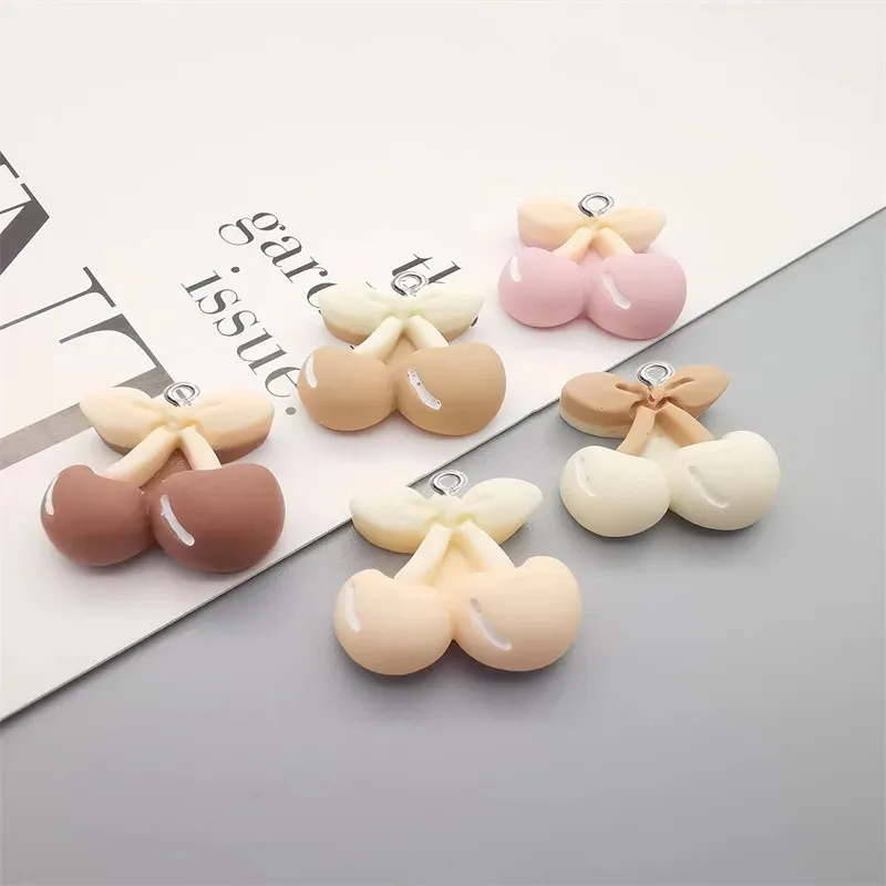 10Pcs Kawaii Cartoon Milk Tea Cherry Resin Pendants DIY Earrings Necklace Pendants Bracelet Keychain Decoration Flat Back Resin