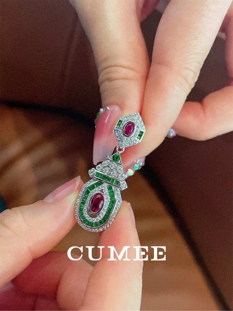 CUMEE Vintage Drop Earrings Fashion Style Cultivated Synthetic Ruby Women\'s Earrings. Silver Plated Gold