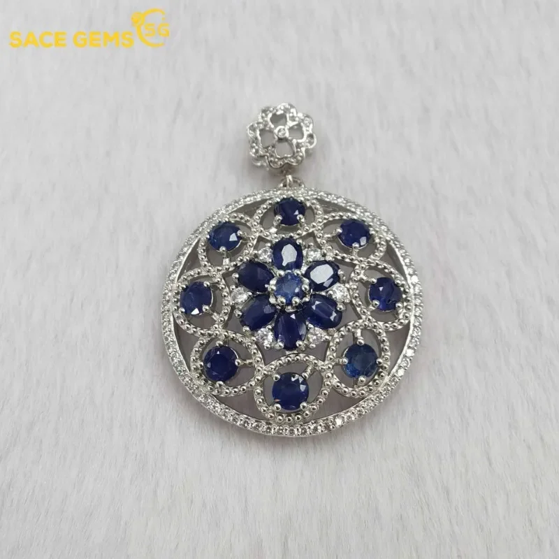 SACE GEMS Luxury Pendant for Women 100% 925 Sterling Silver 3*4mm Sapphire Pendant Necklace Wedding Party Fine Jewelry Gifts