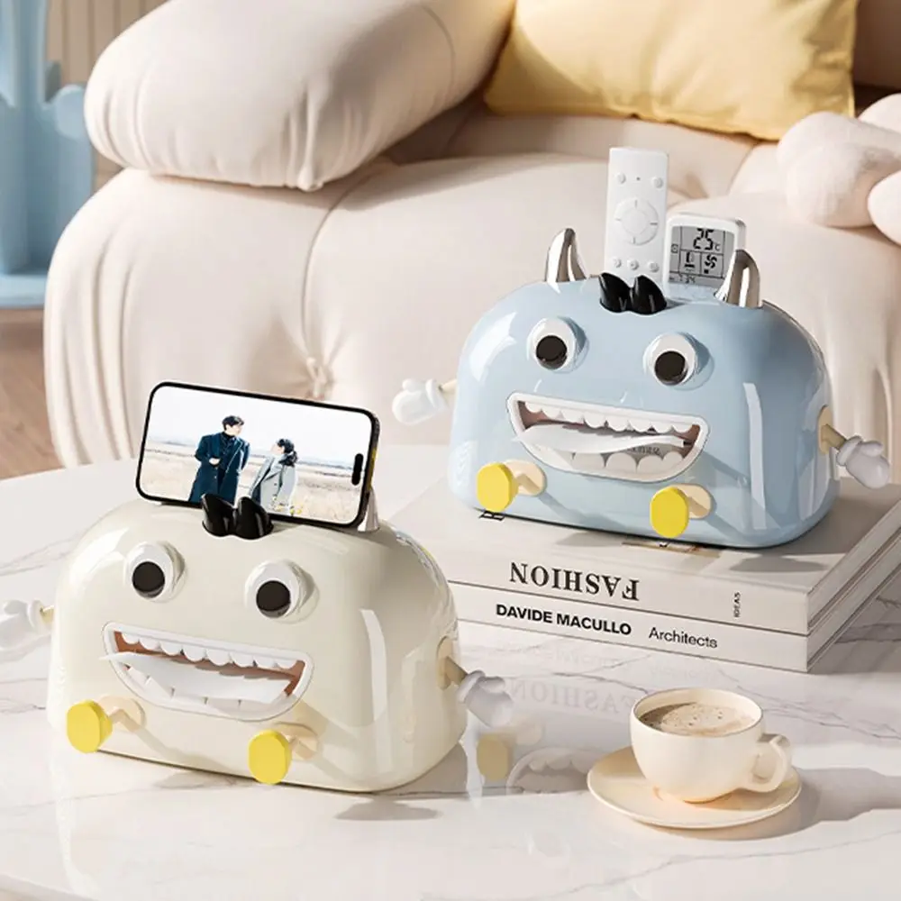 

Cute Cartoon Tissue Box with Phone Holder Non-slip Facial Tissue Holder Decorative Space-saving Napkin Container Bedroom