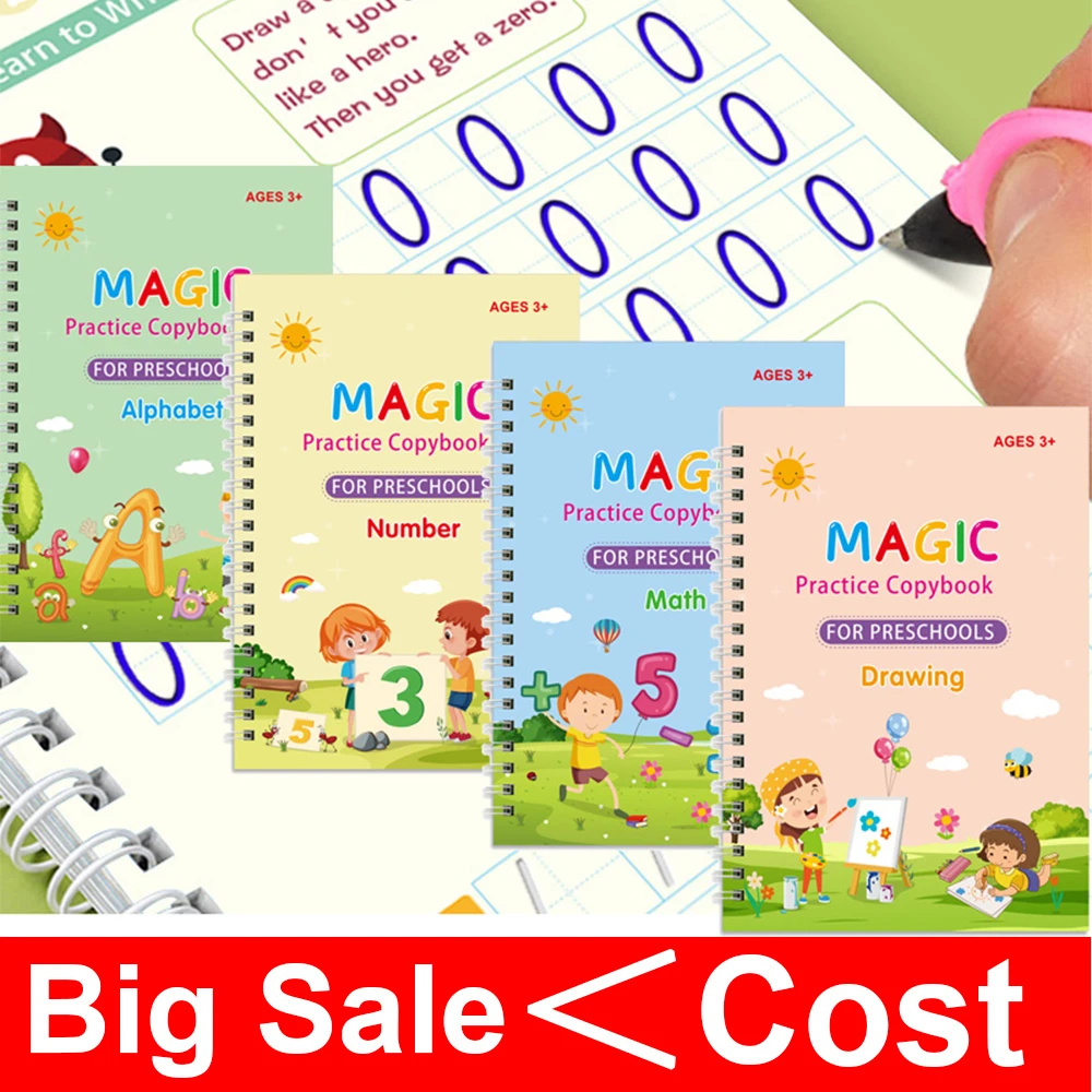 

4pcs Magic Practice Copybook Kids Children Writing Reusable Free Wiping English German Writing Copy Books for Boy Girl Gifts