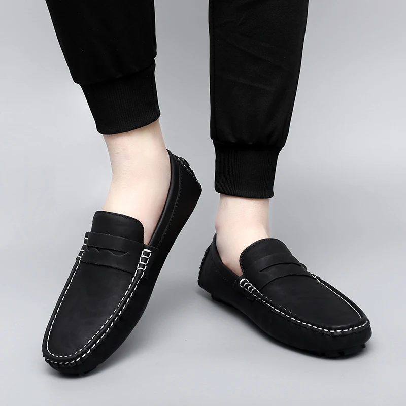 

Outdoor Spring New Men's Cowhide Breathable Driving Shoes Fashion Brand Men's Round Head Comfortable Soft Bottom Casual Loafers