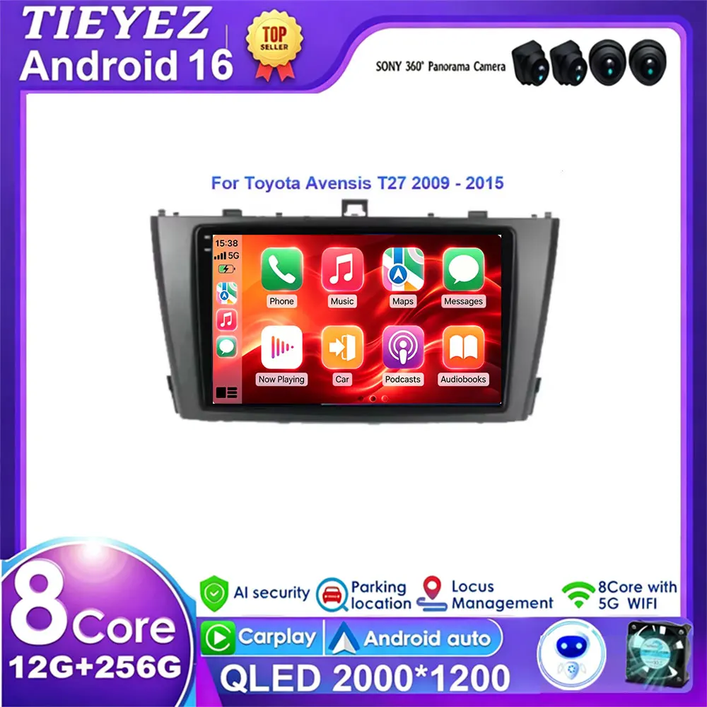 Android 16 For Toyota Avensis T27 2009 - 2015 Car Radio Navigation GPS Multimedia Player Stereo Wifi+4G CarPlay Auto Video