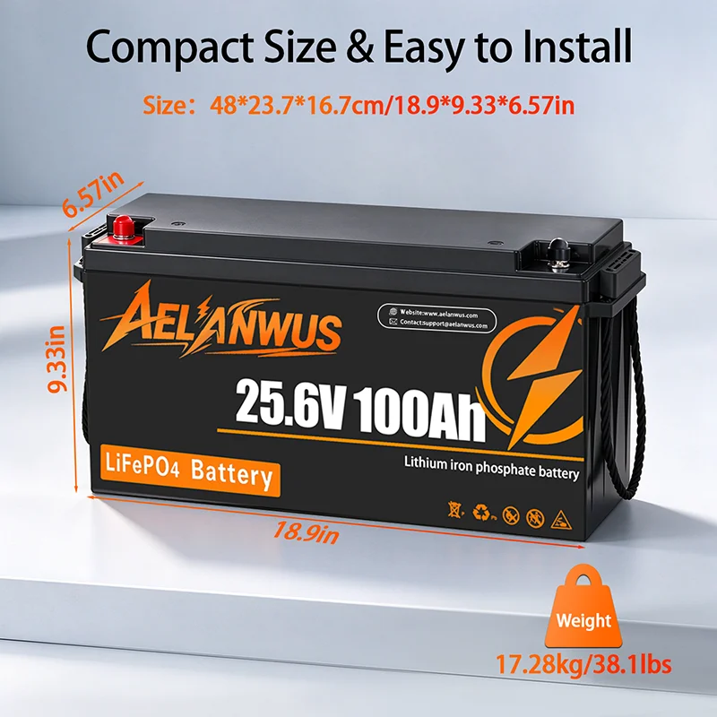 24V 100Ah LiFePO4 Lithium Iron Phosphate Battery 100A BMS 2560Wh Energy RV Camping Solar Off-grid Systems Home Storage