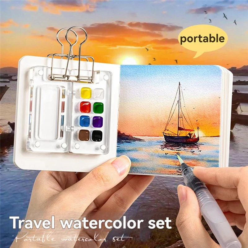 لوحة محمولة، لوحة طلاء للسفر، كراسة رسم صغيرة بألوان مائية، مع مشبك معدني، هدية للرسامين والفنانين