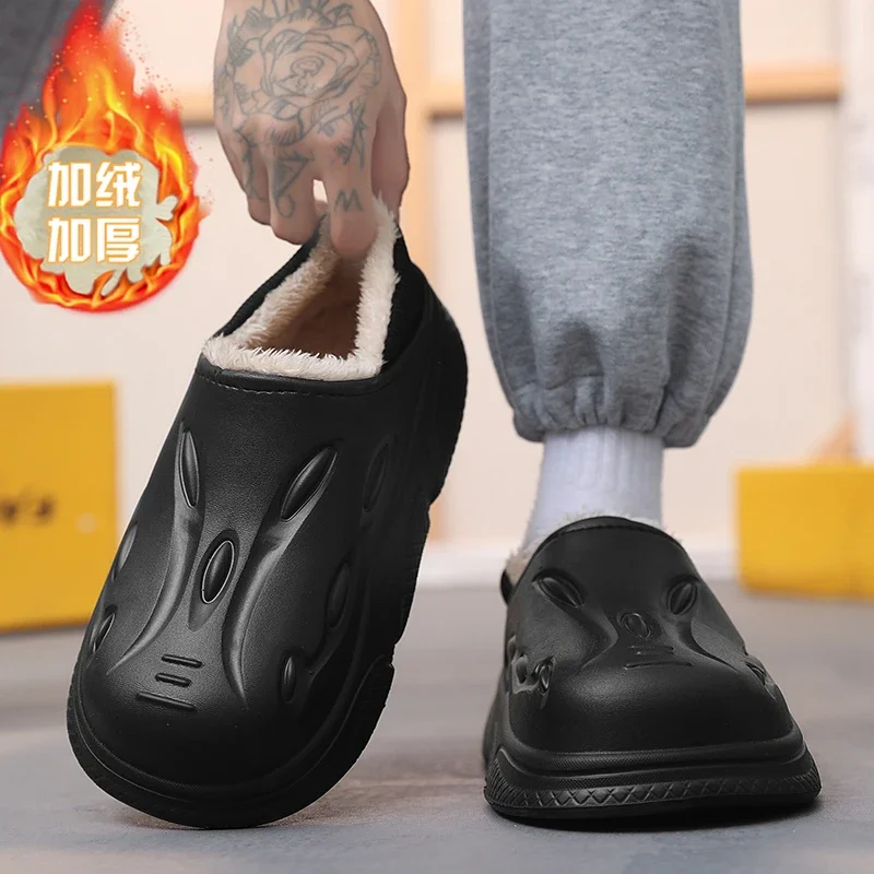 Zapatilla impermeable para hombre y mujer, calzado suave y cómodo para cubrir el talón de terciopelo, para el hogar, antideslizante, con parte inferior gruesa, Unisex