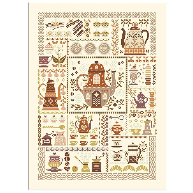 Romantische Kaffee zeit Kreuz stich Kits Muster Design 18ct 14ct 11ct hellgelbe Leinwand Stickerei DIY Handarbeiten