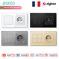 BSEED Zigbee 1/2/3/4Gang Smart Mechanical Button Switches Tuya Alexa Control Plus Normal French Power Socket Plug Glass Panels