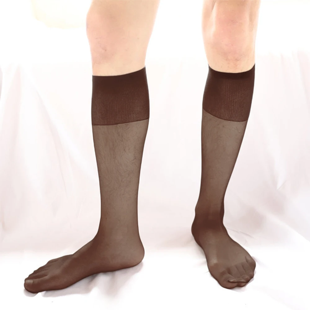 Sexy Men's Ultrathin Transparent Business Middle Tube Socks Invisible Traceless Sheer Man Long Socks Stockings