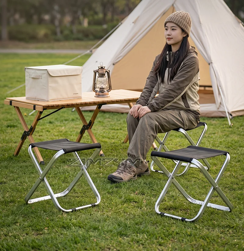 Thickened Breathable Aluminum Alloy Folding Stool Portable Camping Fishing Chairs Lightweight Travel Pony Outdoor Seat