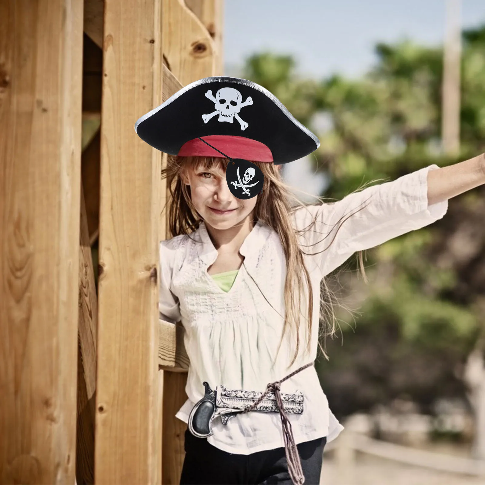 2-teiliges Patch-Set für Mädchen und Kinder, zum Anziehen von Halloween-Kostümen     Accessoires für Mädchen     Hut Augenklappe     Männer Mädchen Pirat