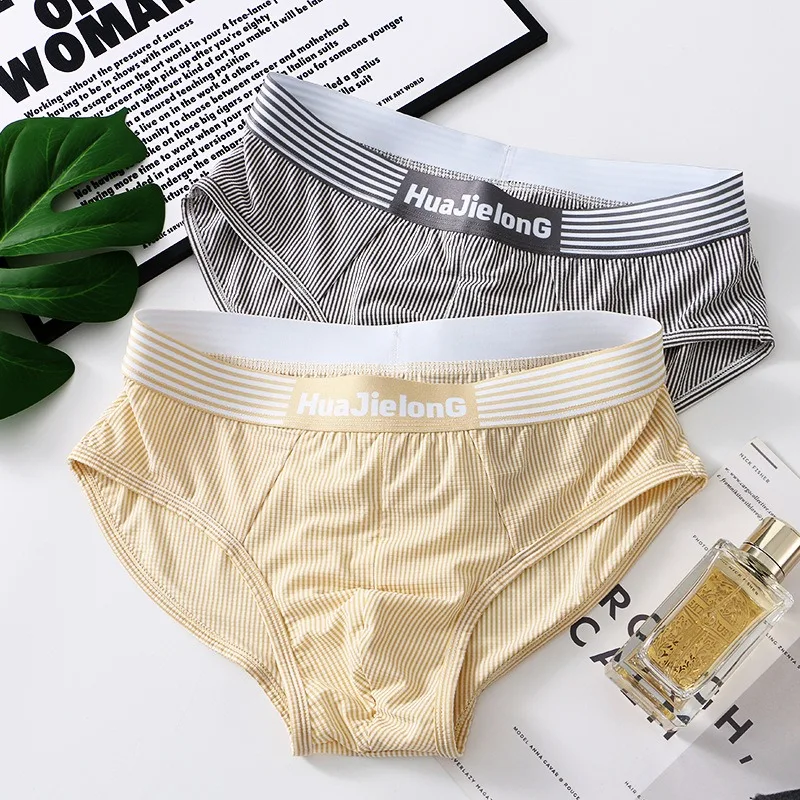 Men's Underwear Mid Waist Striped Breathable Triangle Pants