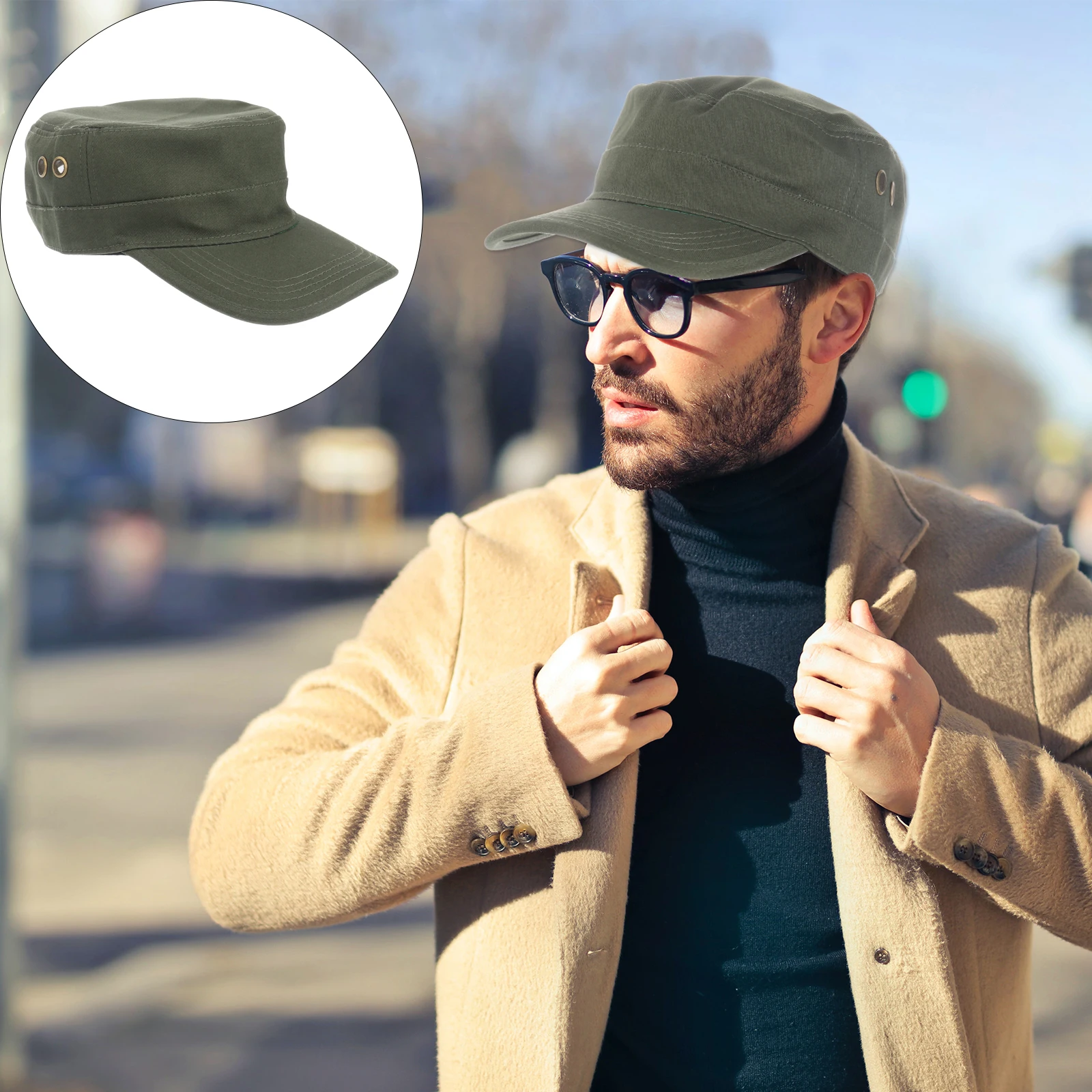 

Military Style Flat Sports Leisure Hat Durable Cotton Fabric 100% Adjustable 59-60cm Visor Cap Vent Outdoor Fishing Hat