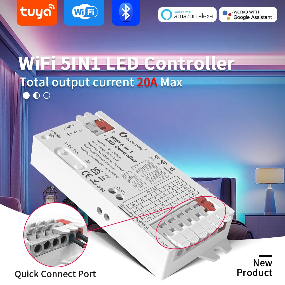 Matter WIFI RGBCCT Controller WLED Smart LED Strip 12V 24V Tuya Dimmer with Apple HomeKIT Amazon Alexa Google Siri Voice Control - view 4