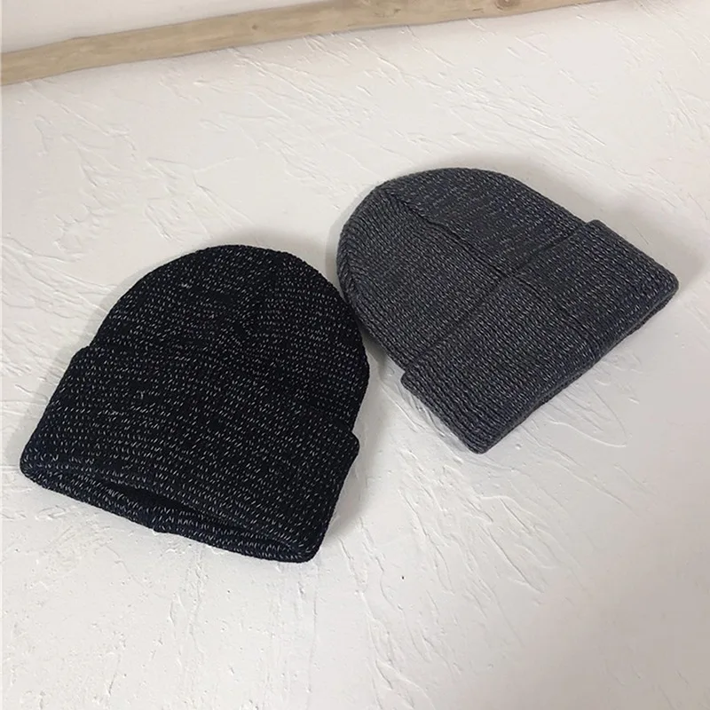 Reflective Beanie Hat Women 2023 Autumn Winter Cap Fashion Female Bonnet Warm Caps Brand Knitted Hats For Men