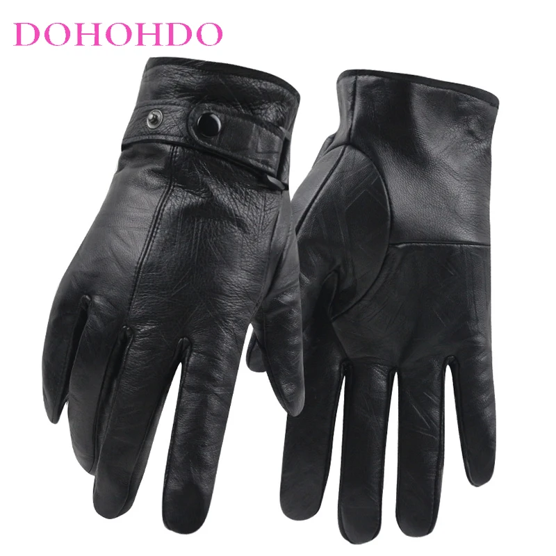 

Black Gloves Men's Velvet Riding Motorcycles Autumn Winter Plus Velvet Padded Windproof Waterproof Warm Sheepskin Guantes Moto
