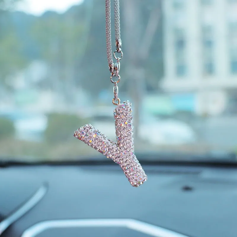 

Bling Alphabet Letter P-Z Ornaments for Car Rear View Mirror Charm Car Decoration Lucky Hanging Pendant Car Accessory Interior