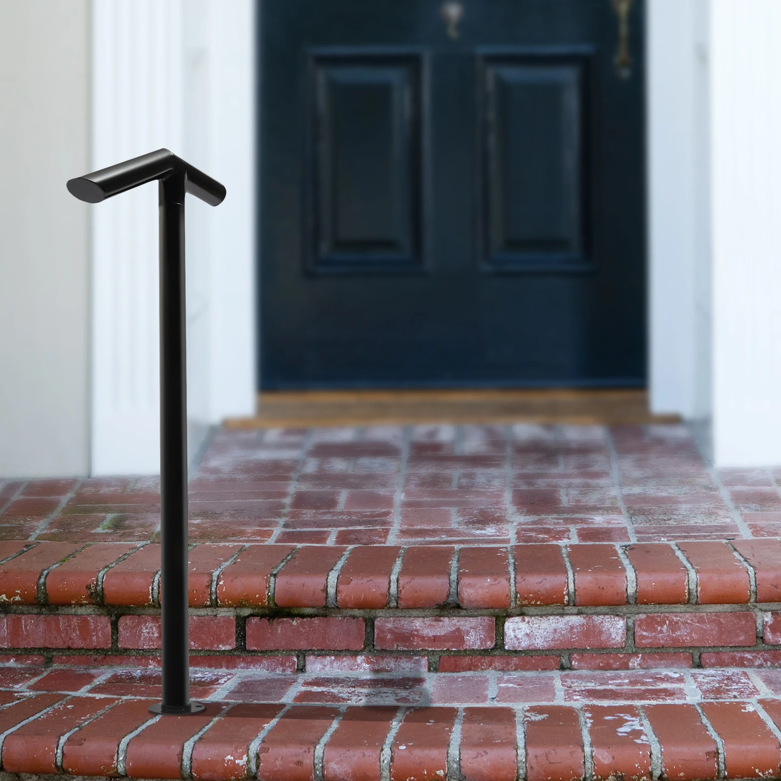 96cm Single Post Black Iron Railing 220 LBS Capacity Baking Varnish Iron Stairs Stylish Handrails for Outdoor Steps