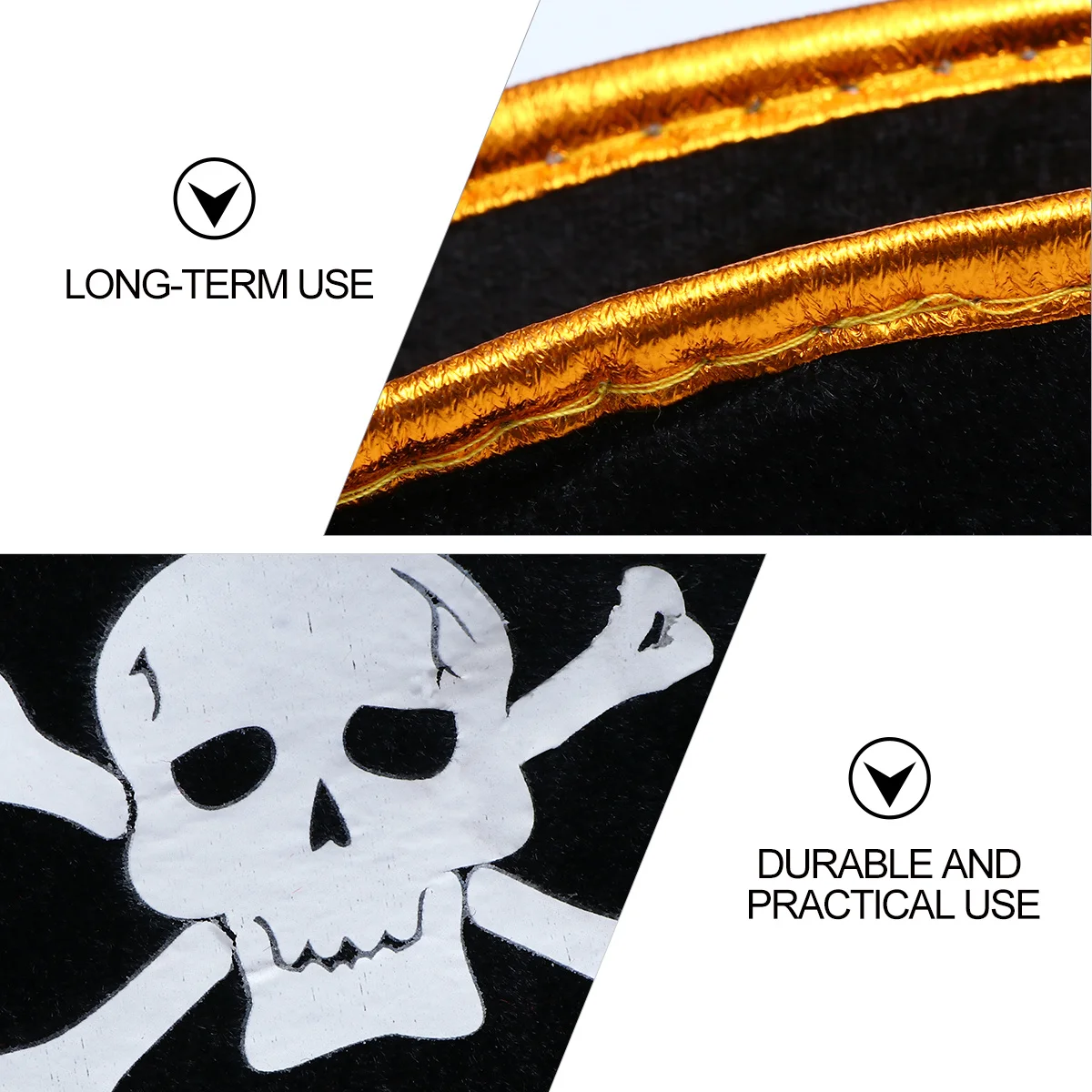 3pcs 해적 모자 세트 블랙 할로윈 코스프레 액세서리 캐리비안 파티 의상 소품 해골 디자인 멋진 화려한 클래식 유니섹스