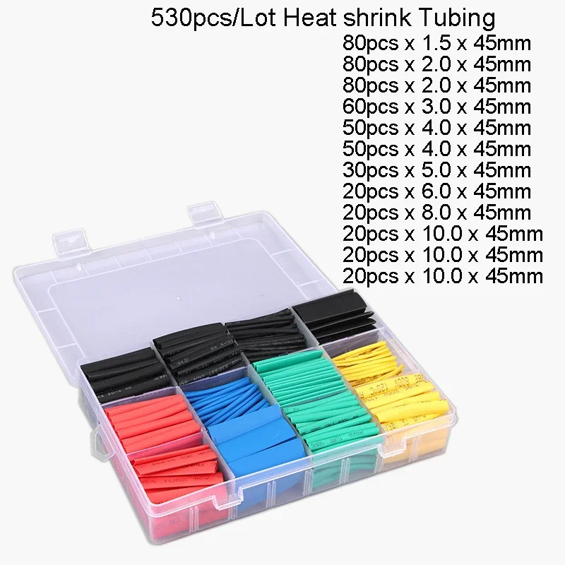 530 Pcs Heat shrink Tubing Thermoresistant Tube 2:1 Wrapping Kit Electrical Connection Wire Cable Insulation Sleeves