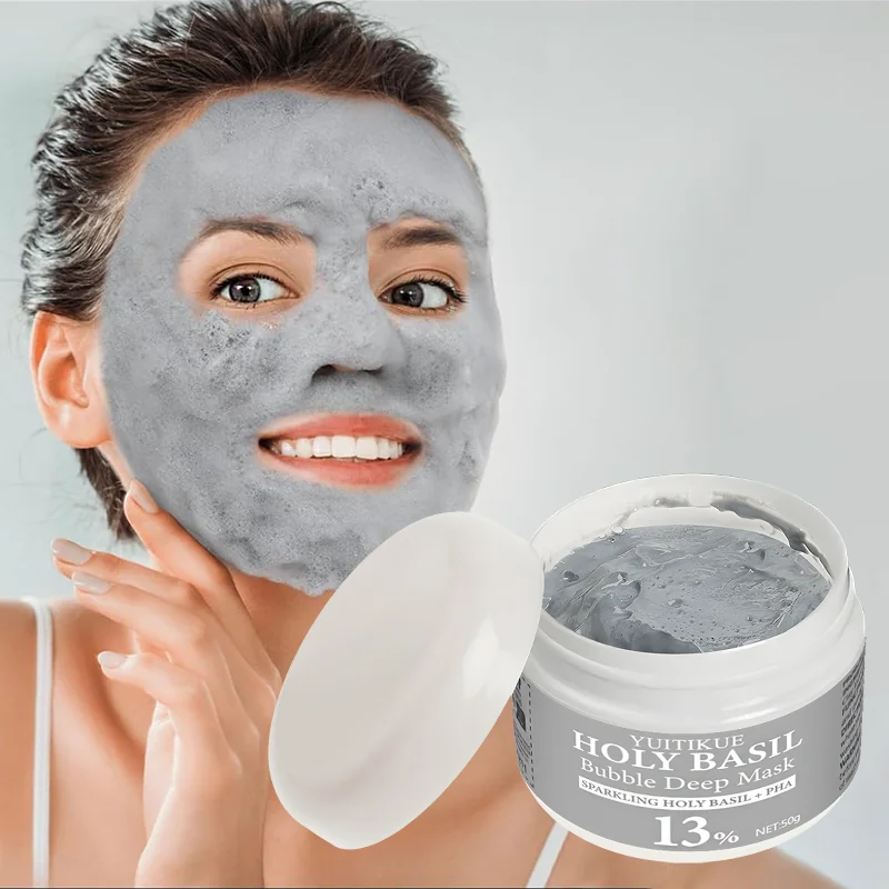 قناع YUITIKUE Holy Basil Bubble Clay مع 13% PHA و22% طين طبيعي - تنظيف عميق ذاتي الرغوة، والتحكم في الزيت وتنقية المسام ​