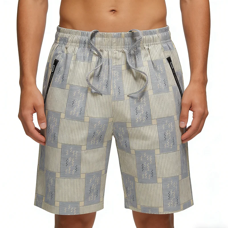 100% Pure Cotton Men's Plaid Shorts 2026 Summer Fashion Trend Workwear Shorts With Drawstring Elastic Waist Casual Fifth Pants