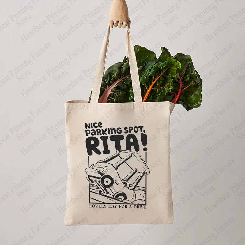 لطيفة وقوف السيارات بقعة ريتا نمط قماش حمل حقيبة مضحك سيارة نمط قابلة لإعادة الاستخدام حقيبة تسوق صديقة للبيئة حقيبة كتف للاستخدام اليومي