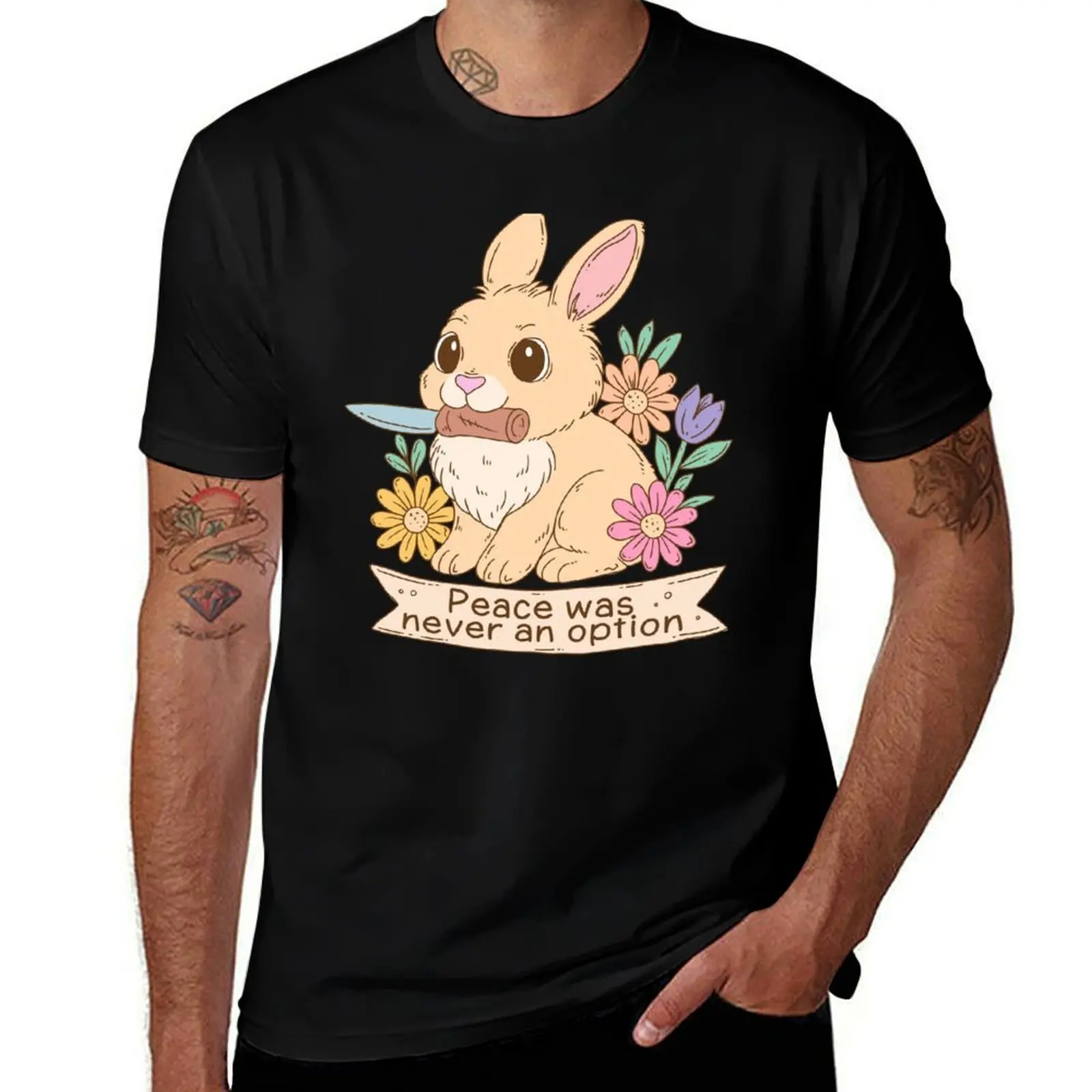 Chaotic Bunny Peace Was Never an Option T-Shirt funny t shirts cotton T-Shirt