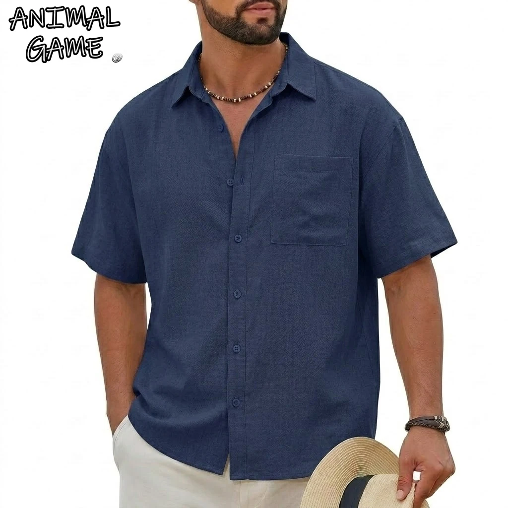 

Summer Short Sleeve Linen Shirts for Men Luxury Hawaiian Shirt Button Down Men's Cotton T-Shirts Korean Shirts for Men Beach Tee