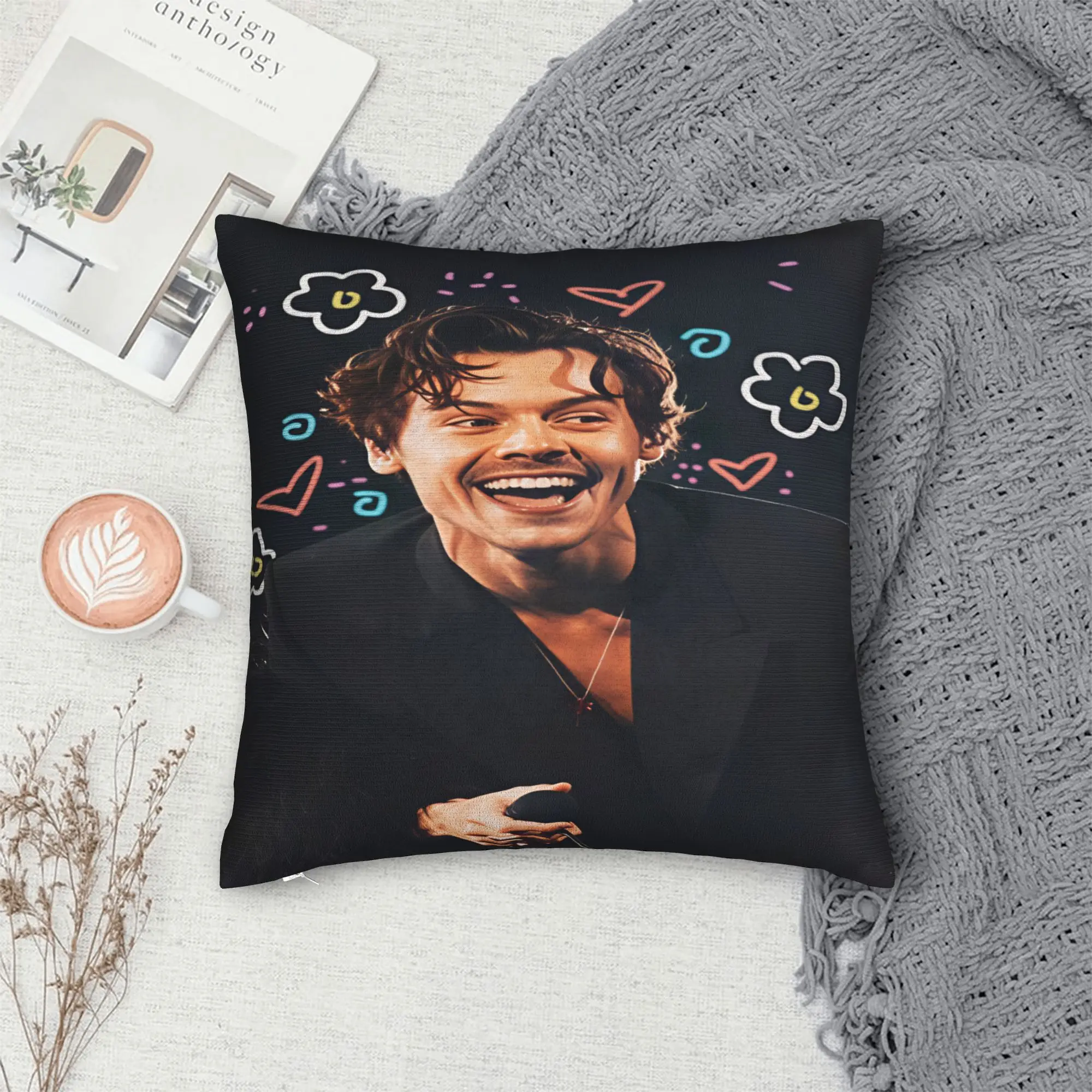 Harrys S-Styles Kiss Al the Time Pillowcases  Morden Pillow Case For Sofa Couch Bed Living Room Comfy Pillow Cover
