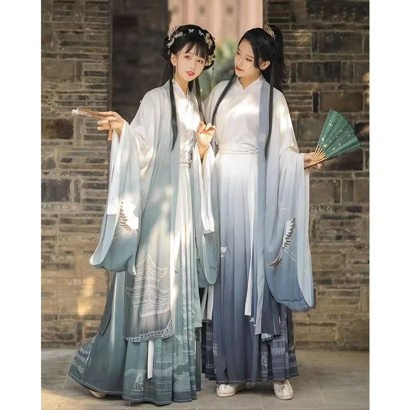 Hanfu Traditional Chinese Weijin Period Printing Hanfu Dress Set Niche Fashion Lovers Girlfriends Cosplay Clothes