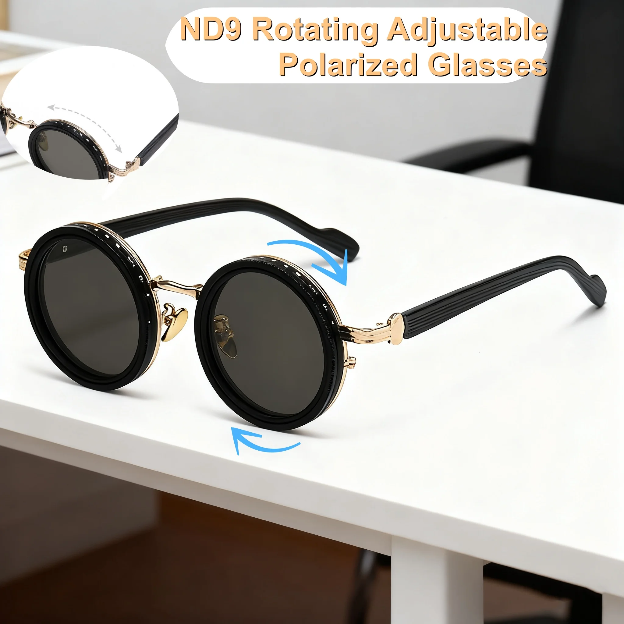 

New Fashionable ND9 Level Rotating Adjustable Men's Sunglasses Retro Neutral Wood Grain Legs UV400 Sunscreen Polarized Glasses