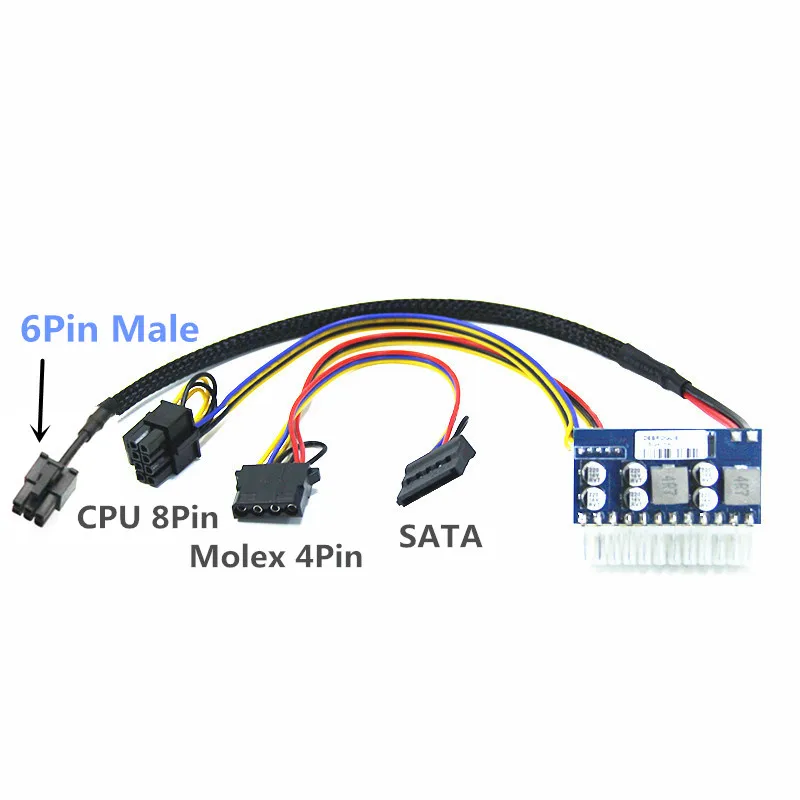 Módulo de alimentação com conector macho, 12V DC, ATX, 160 W, PICO-PSU, 160 Watt, 24Pin, PCI-E, 6Pin, 1Pcs Molex, 1Pc, SATA, 4 + 4Pin cabo