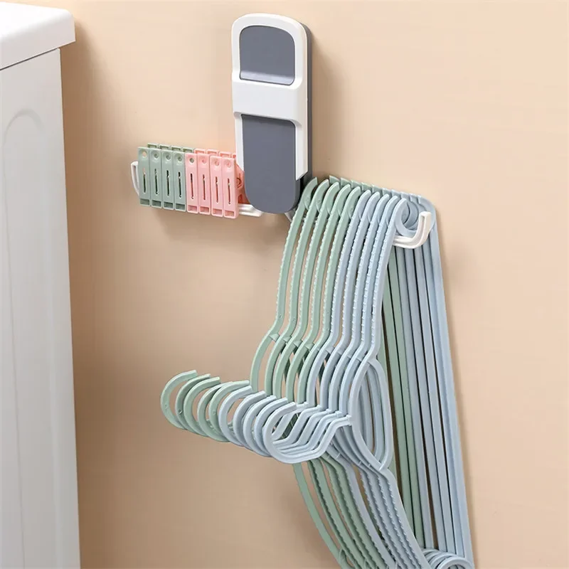 

Clothes Hanger Storage Rack Hole Free Multifunctional Balcony Finishing Rack Foldable Clothes Hanger Storage Hook Clothes Hanger