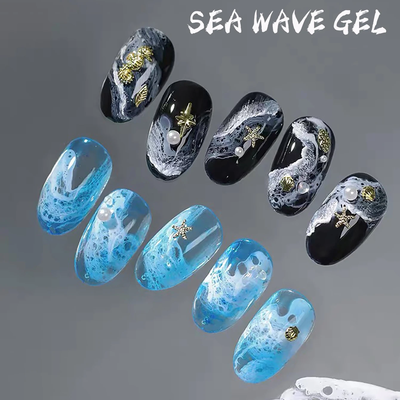 SHAKA 1 Stück Neuer Weiß-Blau-Schwarzer Wellen-Effekt Nagellack, Schnell Mischbarer Marmor-Effekt Nagelgel für Nail Art