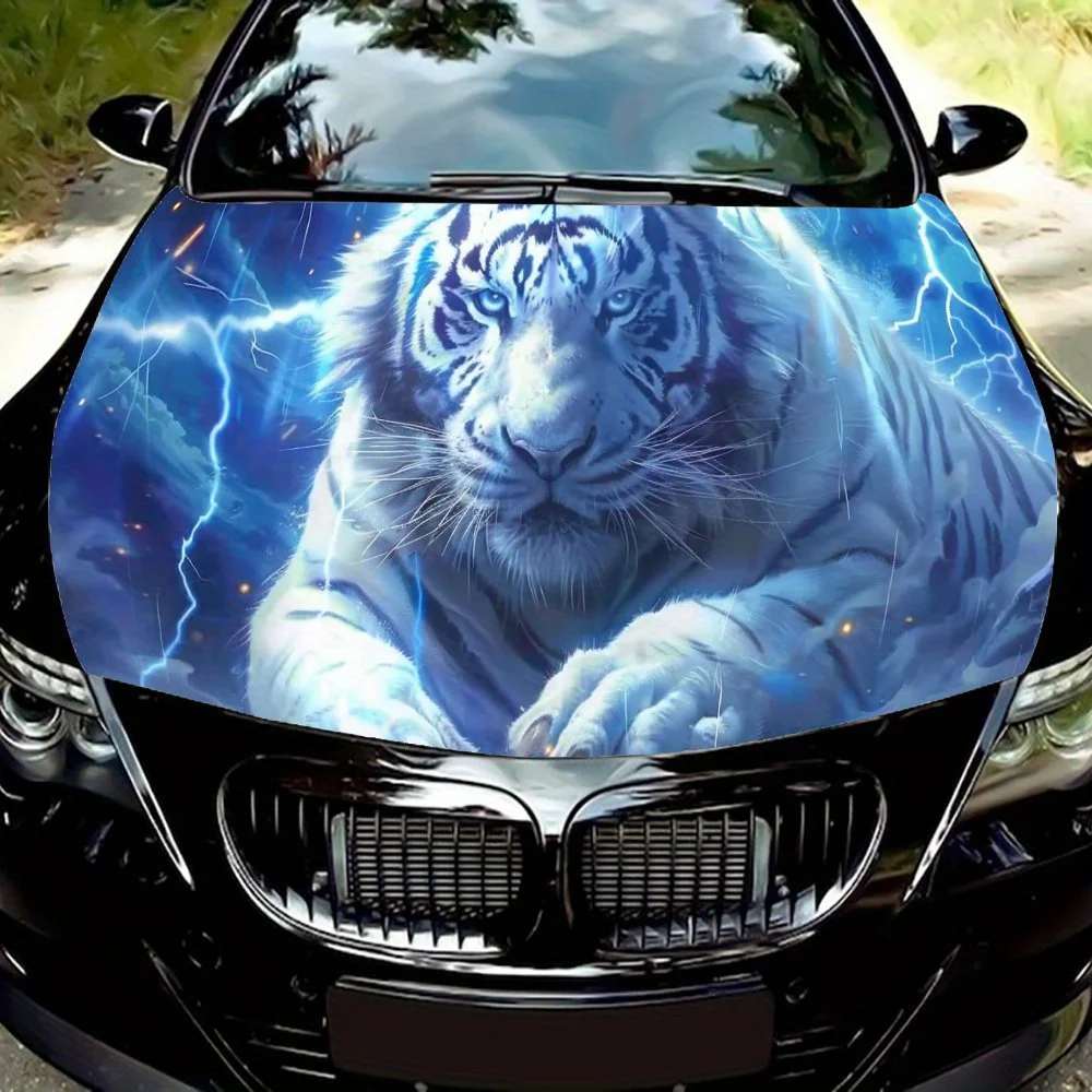 

Lightning Special Effects and Tiger Car Hood Design, Wrapped in Colorful Vinyl Stickers, Truck Graphics, Engine Hood, Car Parts