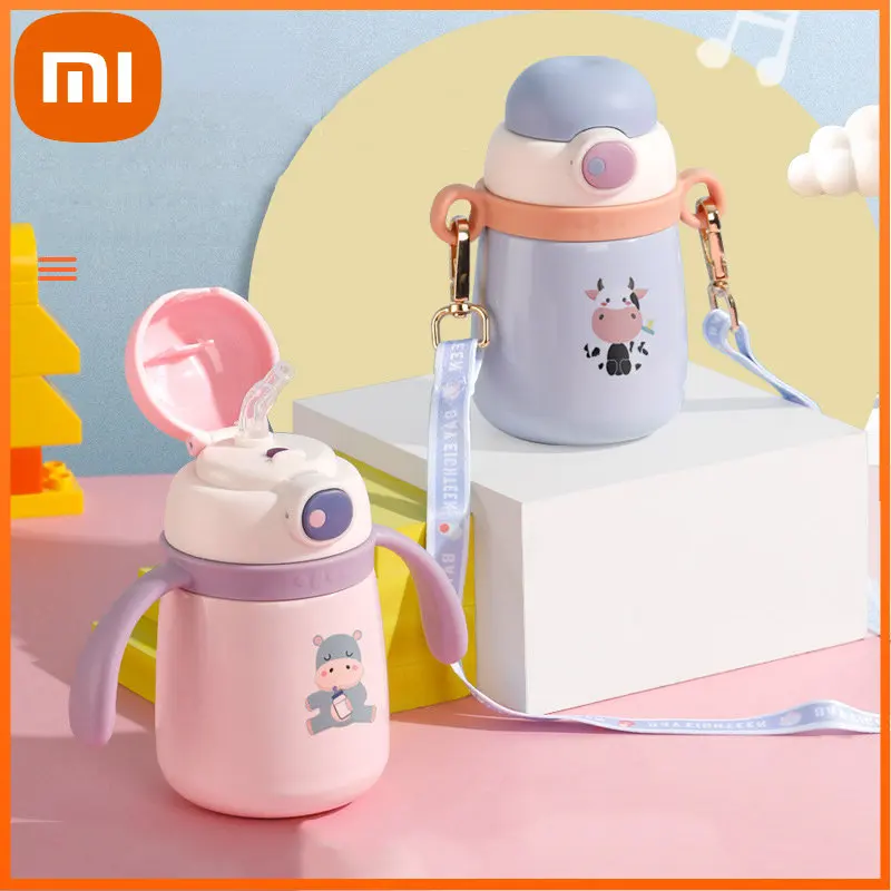 Xiaomi Children Thermos Cup 316 Stainless Steel With Straw Small Capacity Learning Baby Drinking Cup Anti-Fall Strap