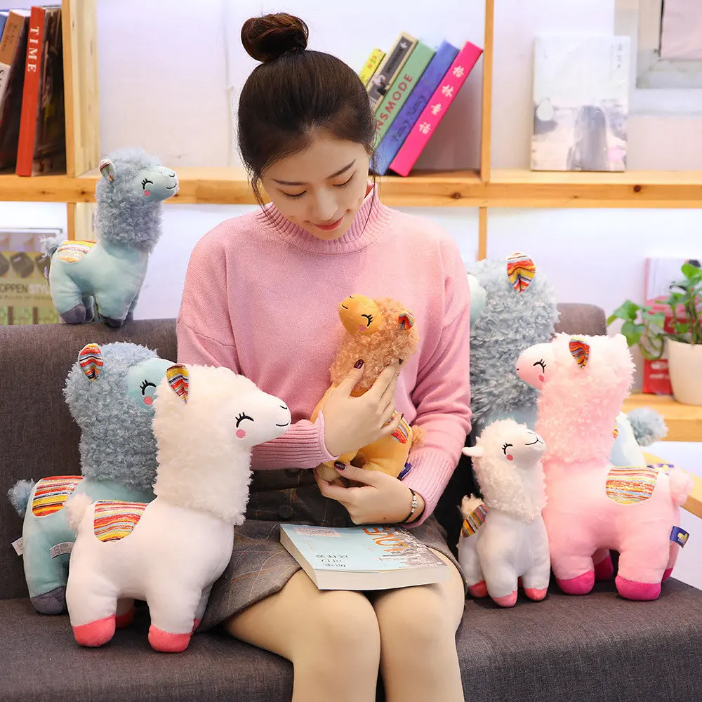 Alpaca Soft Toy Stuffed Smile Llama Plush Animals Sleeping Doll Kawaii Funny Cute Grass Plush Toy Gift for Kid 25CM Home Decor