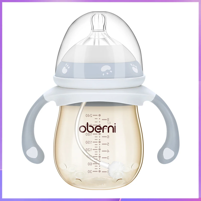 Oberni newborn PPSU baby bottle, large wide-bore easy to clean, wear a handle, baby more convenient to drink milk