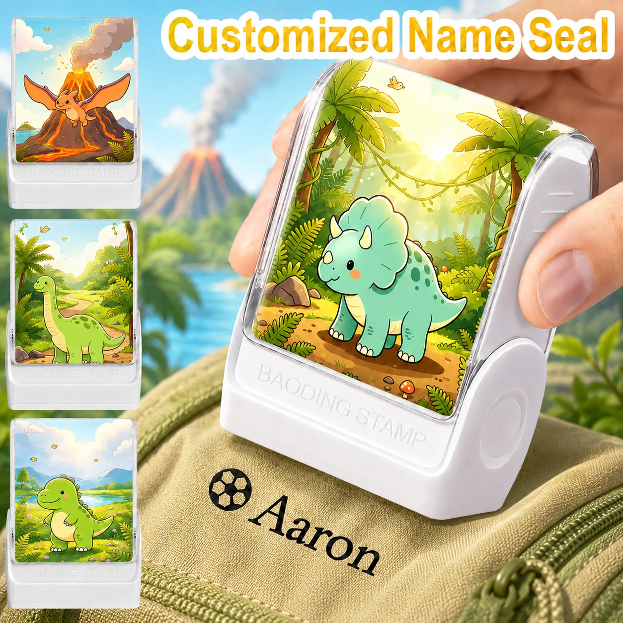 Custom Dinosaur Name Stamp for Kids, Personalized Self-Inking Name Seal, Custom Name Stamp for Clothing School Uniform Book Tag